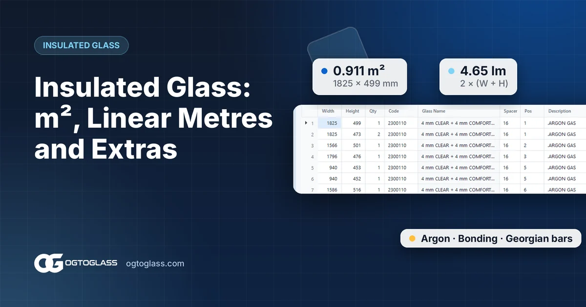 Insulated Glass Orders: Calculating m², Linear Metres, Weight and Extra Operations