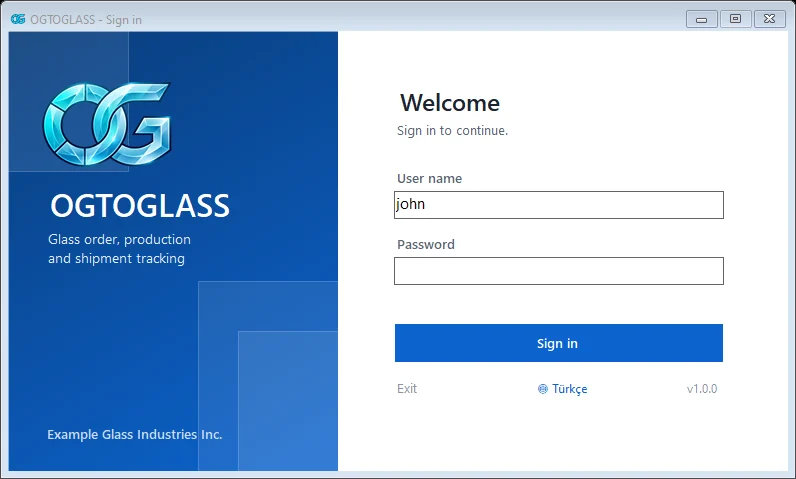 User login screen