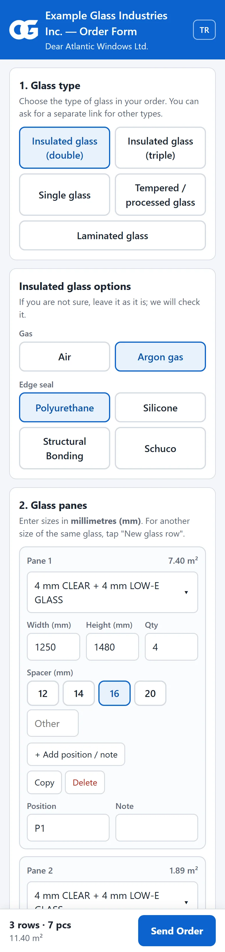 Step-by-step order form on the dealer's phone