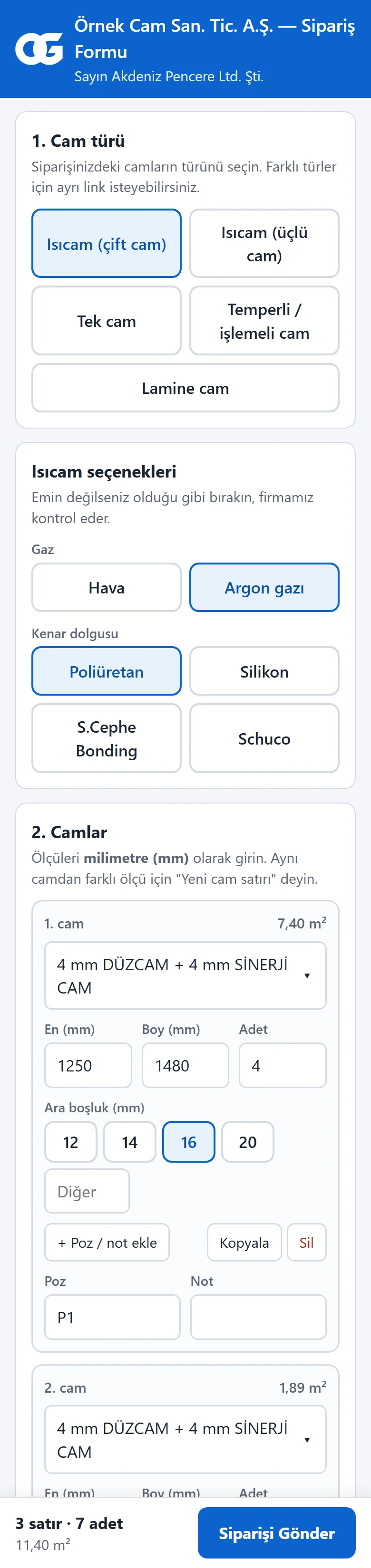 Bayinin telefonundaki adım adım sipariş formu
